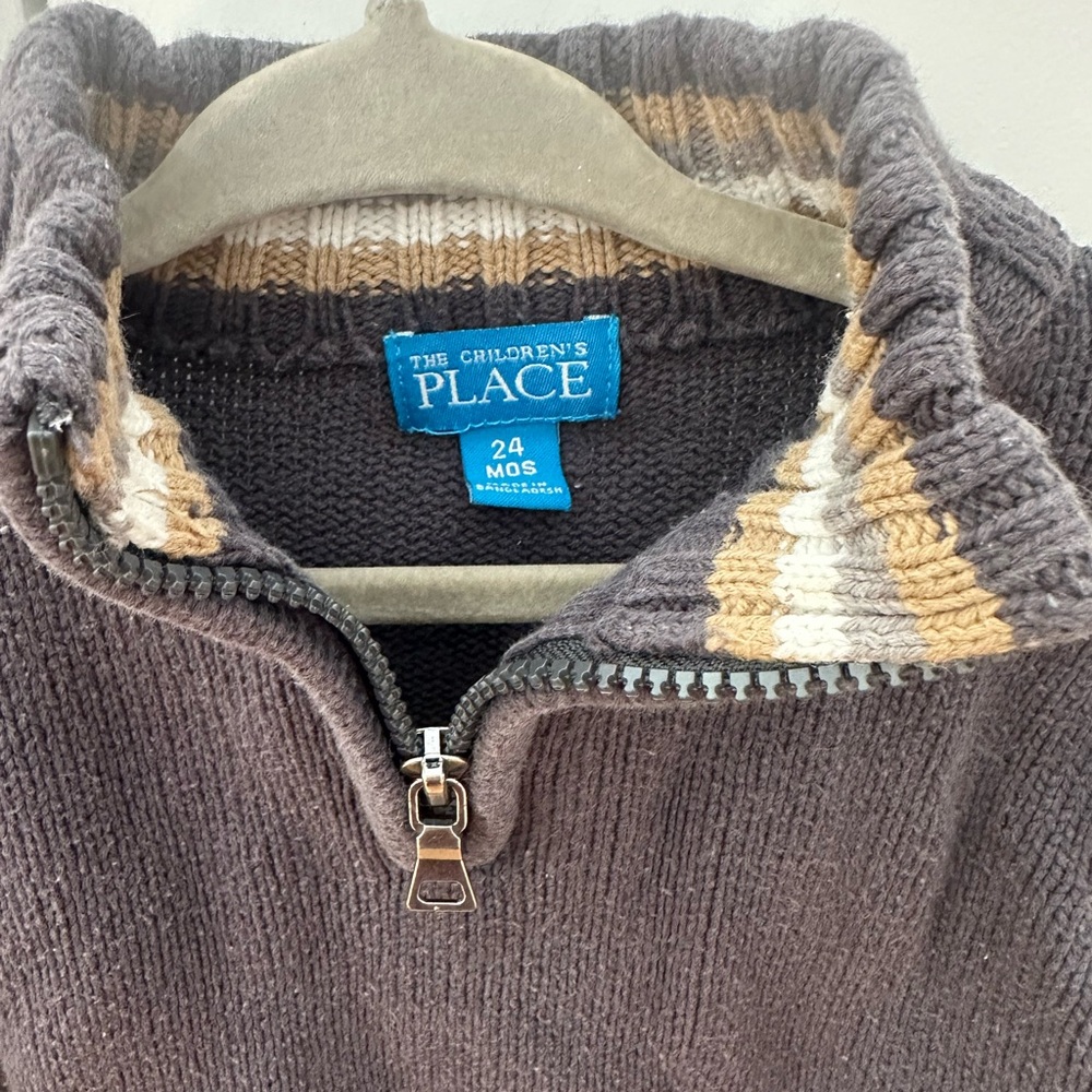 The Children's Place Brown collared Sweater with Stripes size 24 mo
